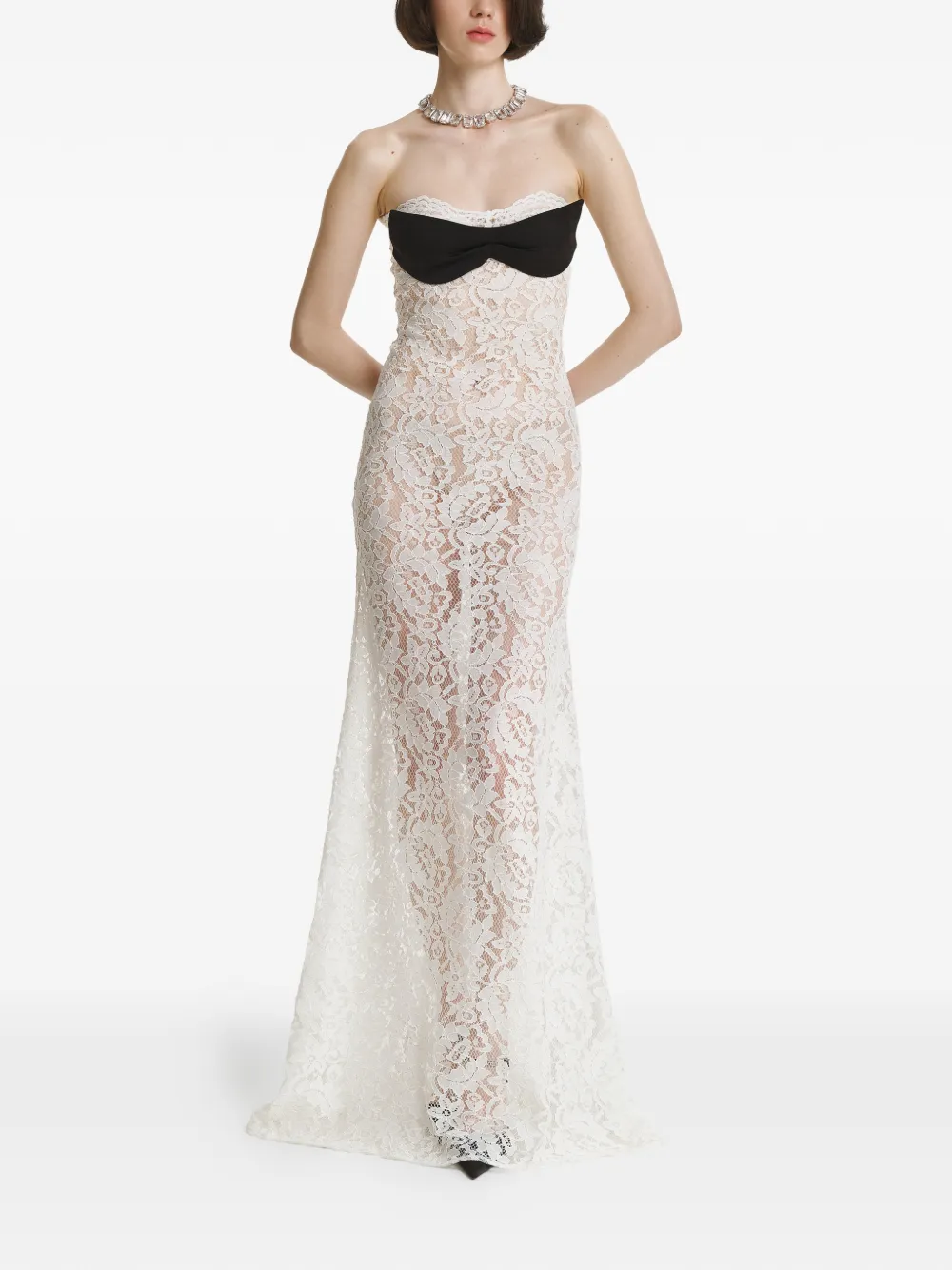 2310 STUDIO bow-detail lace dress - Bianco