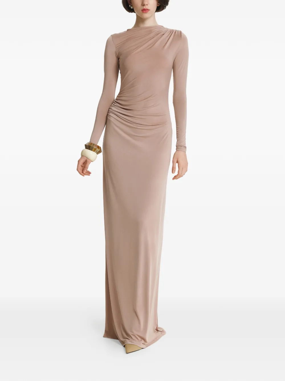 2310 STUDIO ruched open-back maxi dress - Neutrals