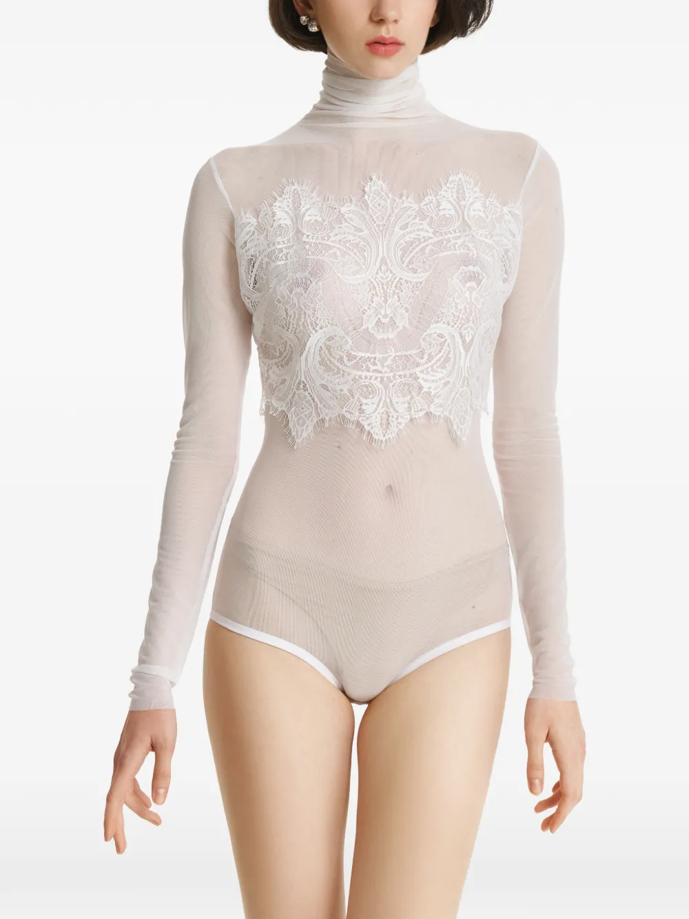 2310 STUDIO lace-panelled high-neck bodysuit - Weiß