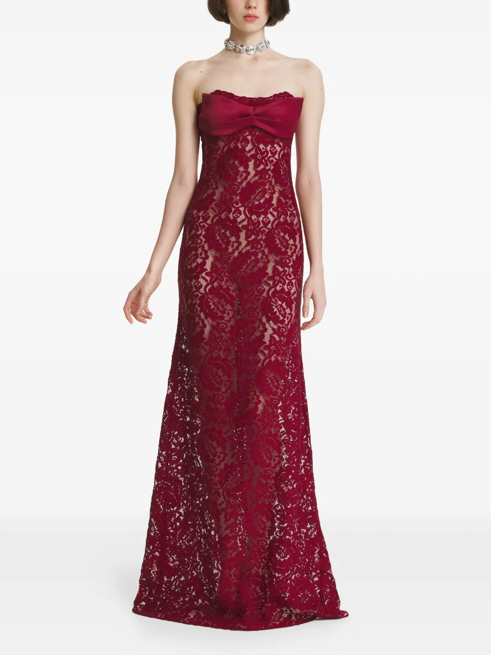 2310 STUDIO bow-detail lace dress - Rosso