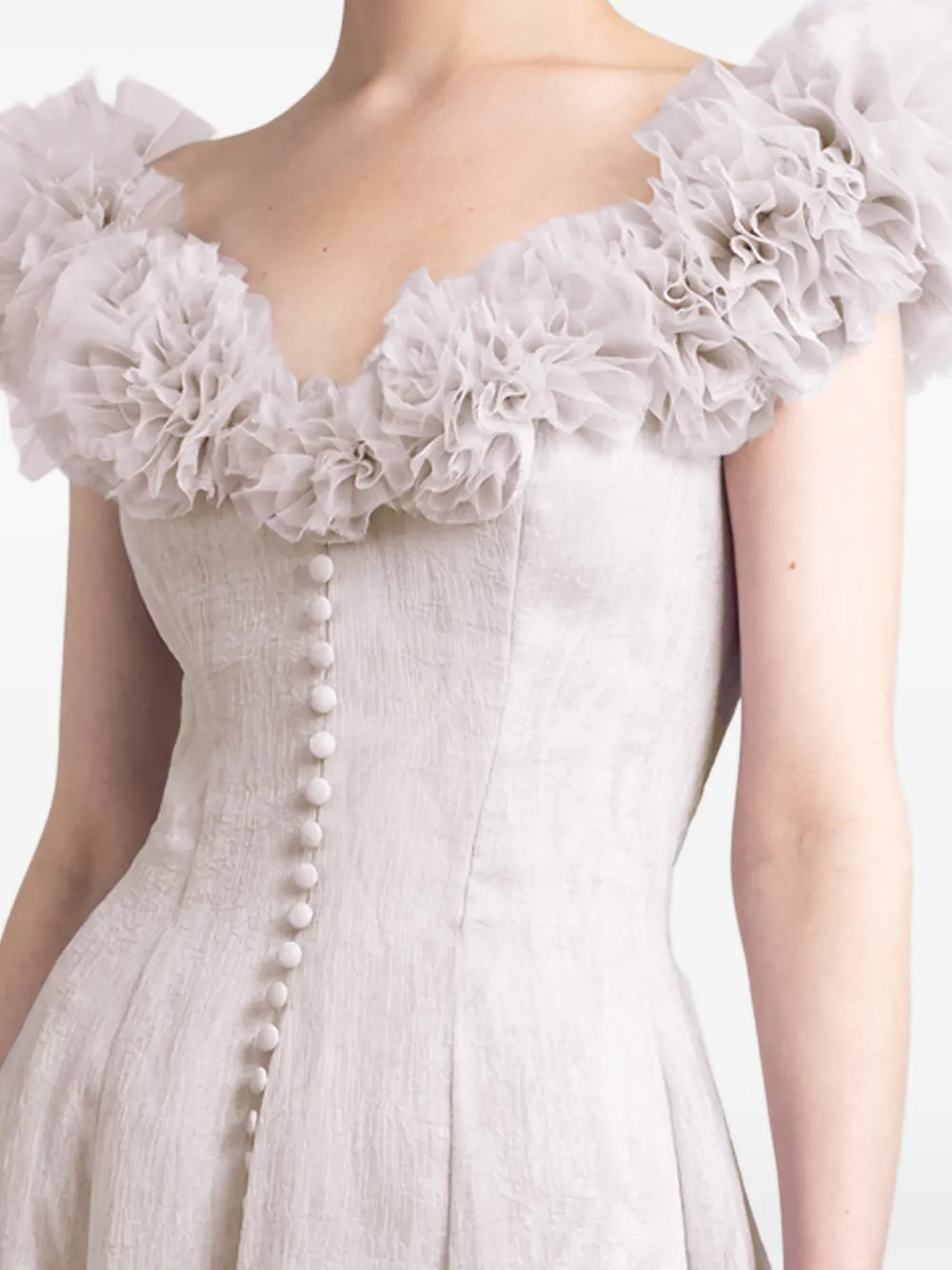 Gemy Maalouf Jurk met ruche schouders en knopen Beige