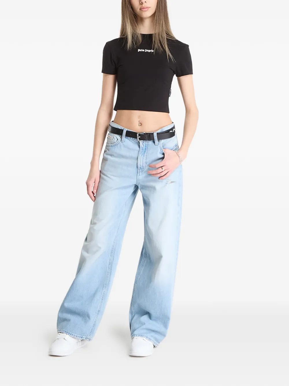 Palm Angels T-shirt met logoprint Zwart