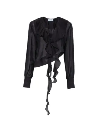 Translucent Ruffled Cropped Blouse Blugirl Ruffled Cropped Blouse | Blue | FARFETCH