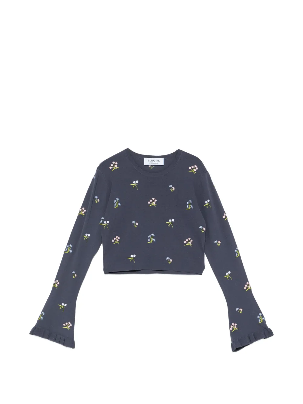 Blugirl floral-embroidered ribbed top - Blau