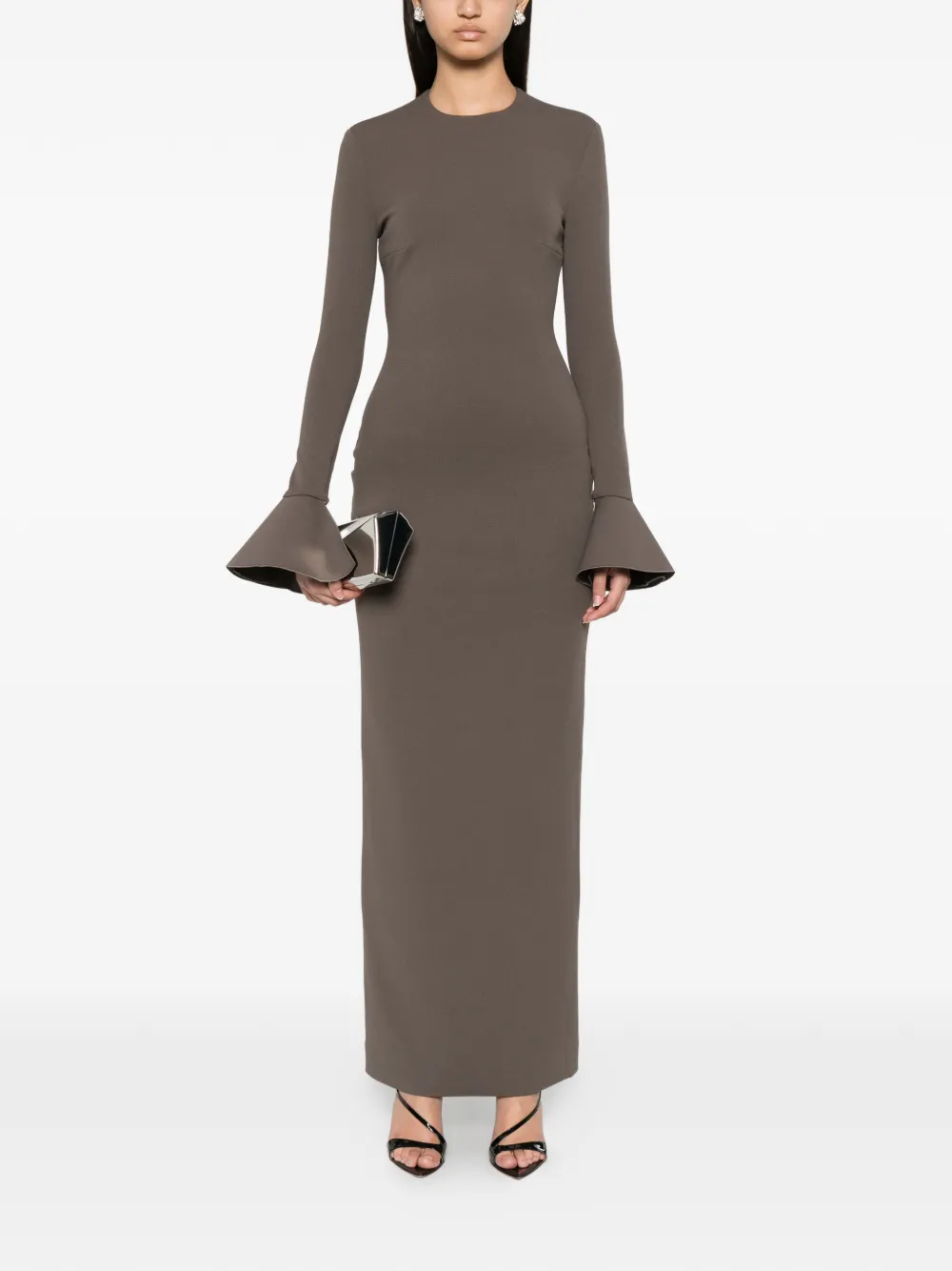 Solace London Alicia maxi-jurk met flared mouwen Grijs