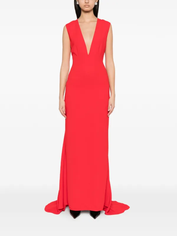 Solace London Althea Plunging V-neck Sleeveless Maxi Dress | Red | FARFETCH  SG