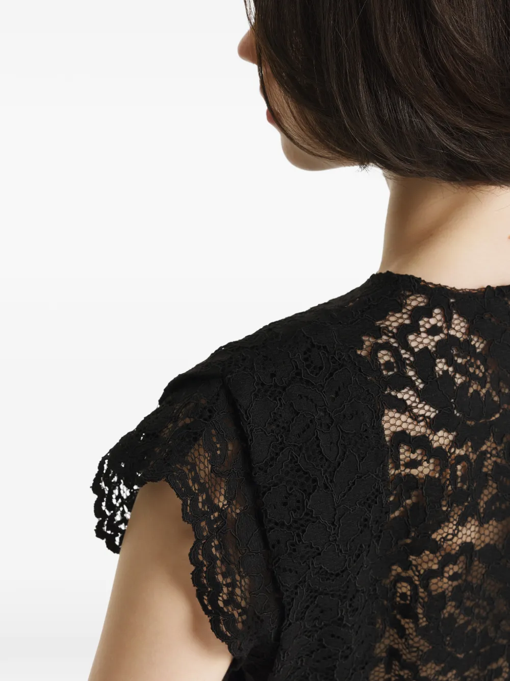 2310 STUDIO Top met gewelfde afwerking en kant Zwart