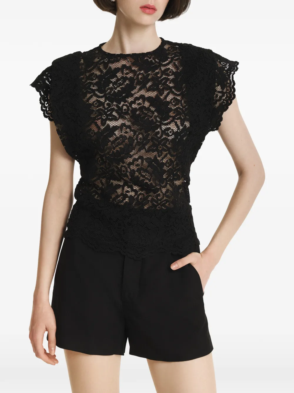 2310 STUDIO lace scalloped-edge top - Nero