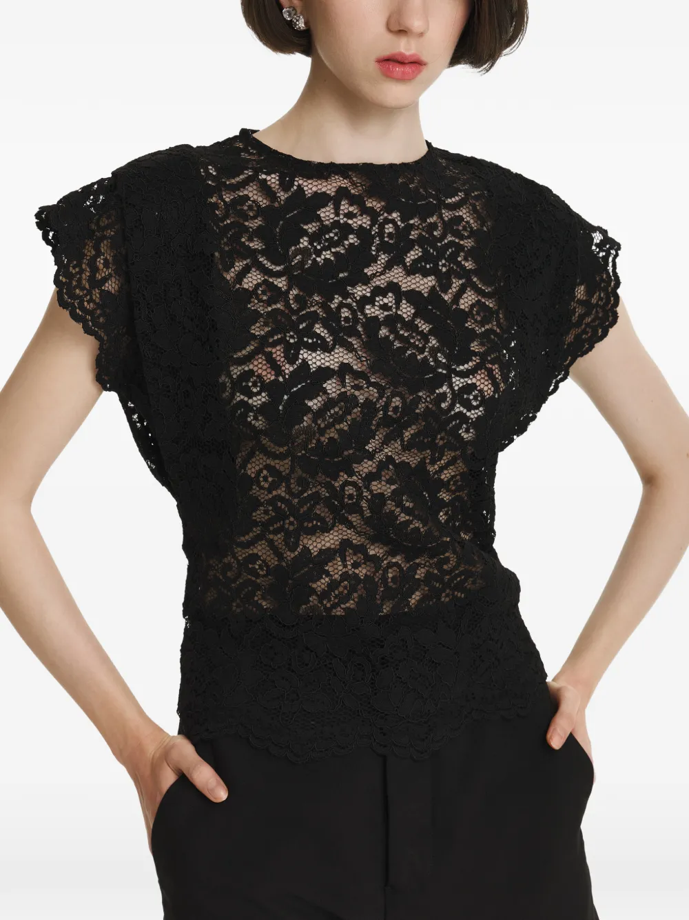 2310 Studio Top Con Borde Festoneado - Negro 
