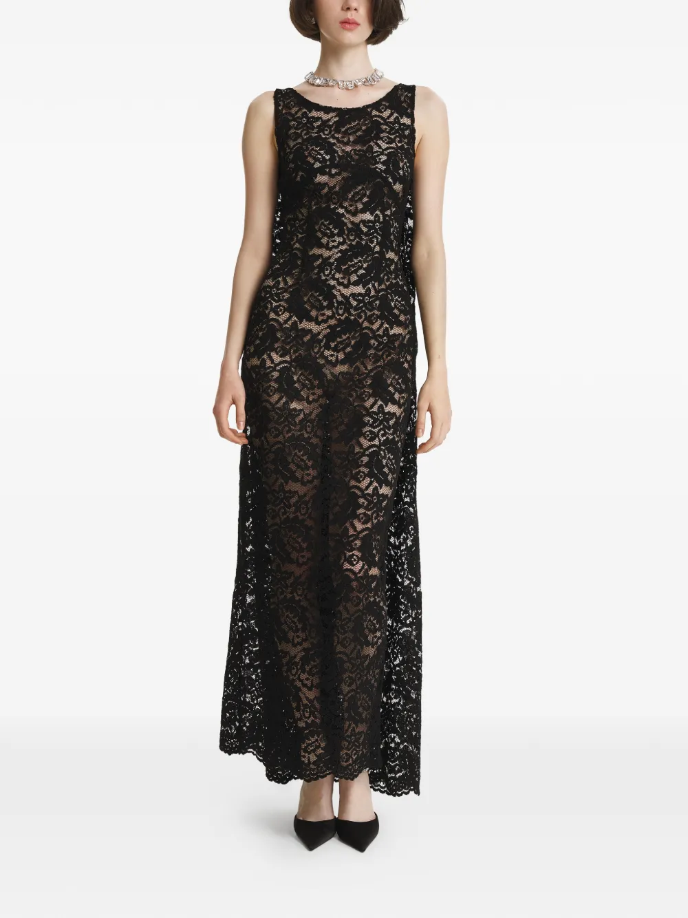 2310 STUDIO lace-overlay sleeveless maxi dress - Nero