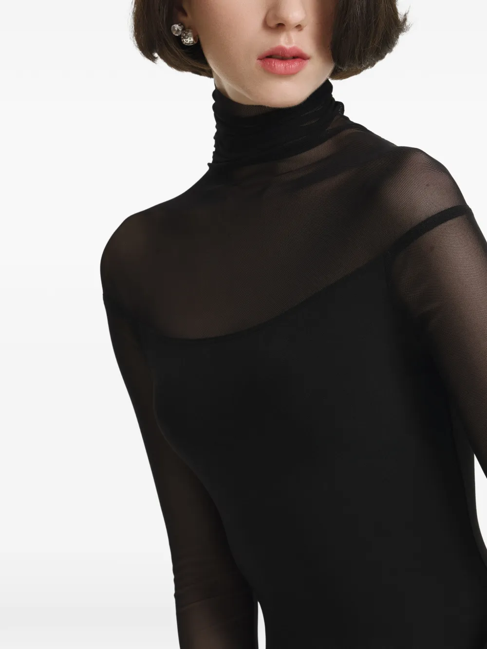 2310 STUDIO Maxi-jurk met hoge hals en mesh vlakken Zwart