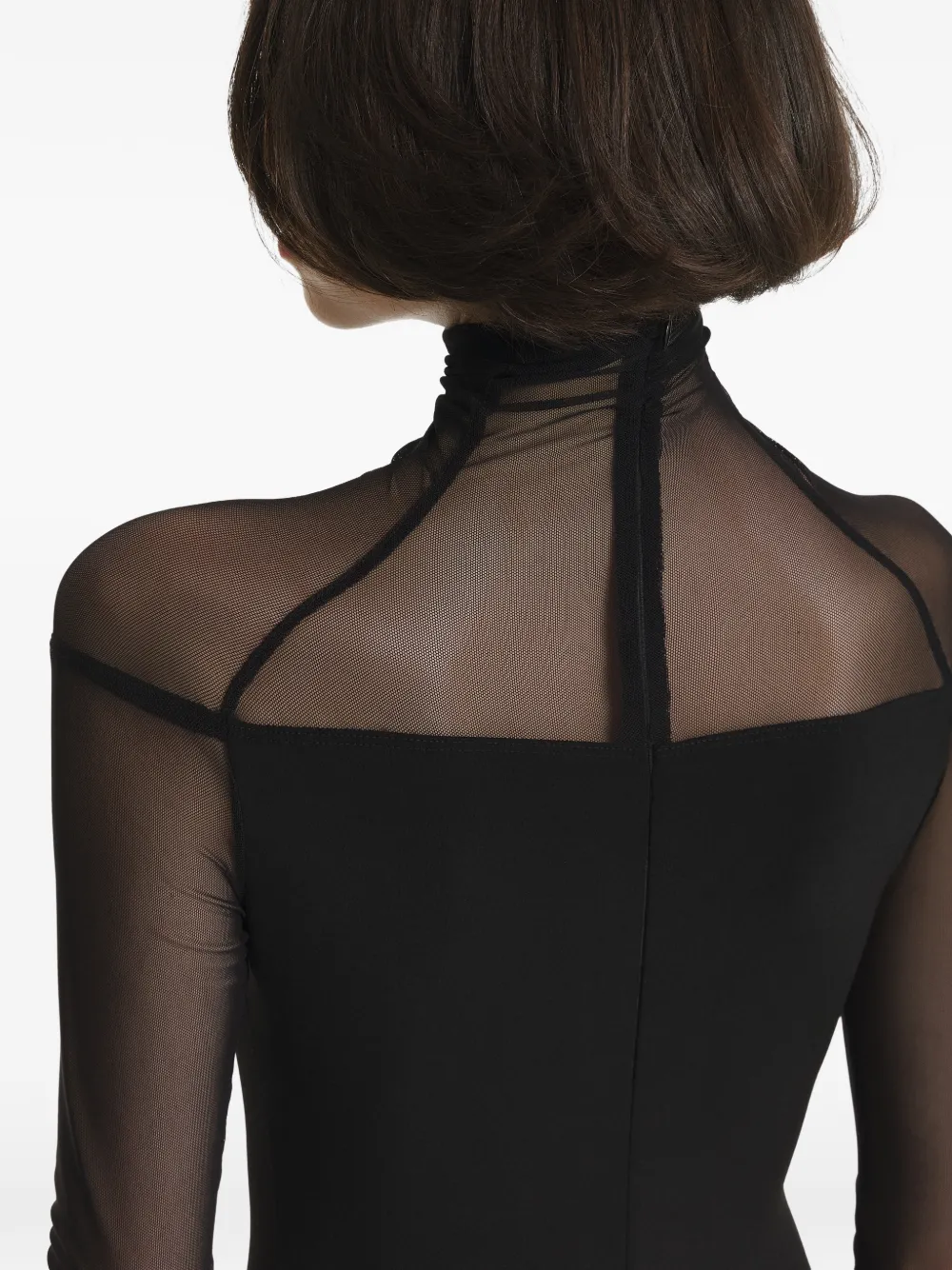 2310 STUDIO Maxi-jurk met hoge hals en mesh vlakken Zwart