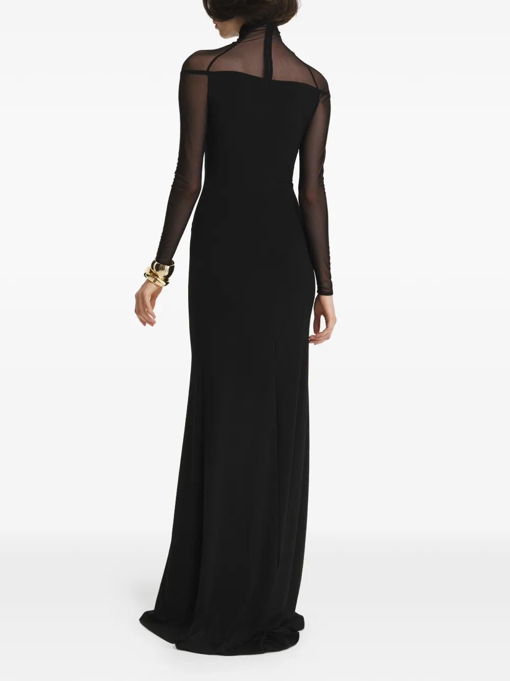 2310 STUDIO Maxi-jurk met hoge hals en mesh vlakken Zwart