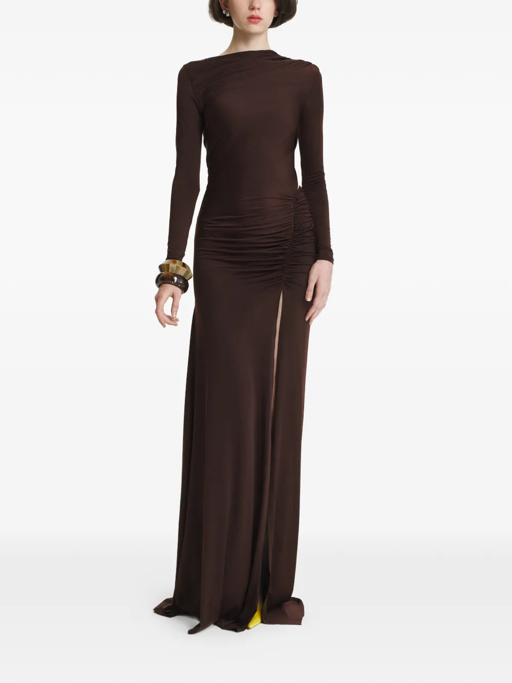 2310 STUDIO ruched open-back maxi dress - Marrone