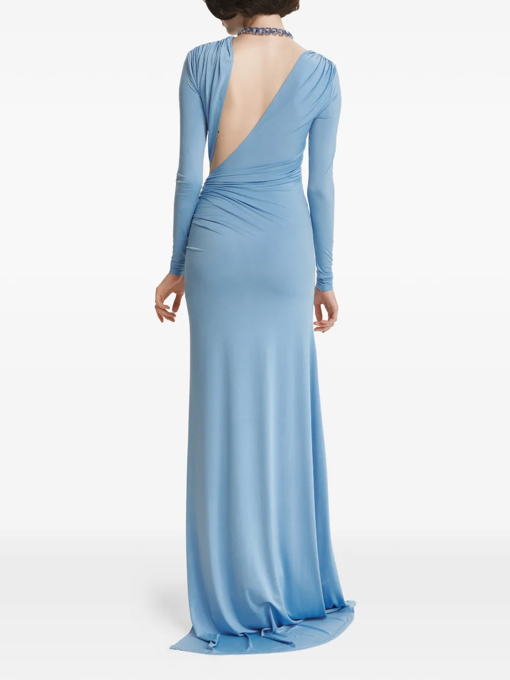 2310 STUDIO Maxi-jurk met ruches en zijsplit Blauw