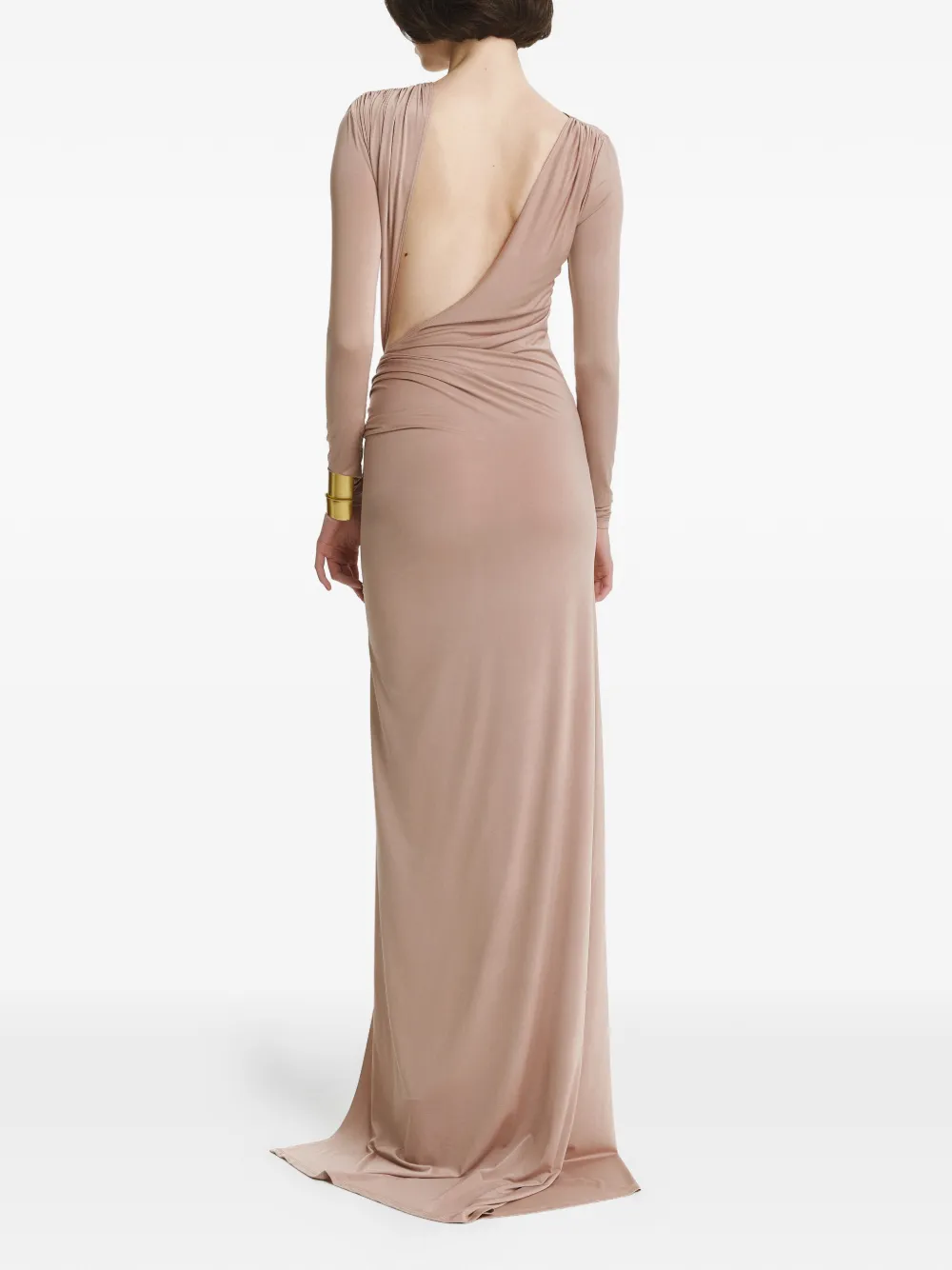 2310 STUDIO Maxi-jurk met ruches en open achterkant Beige