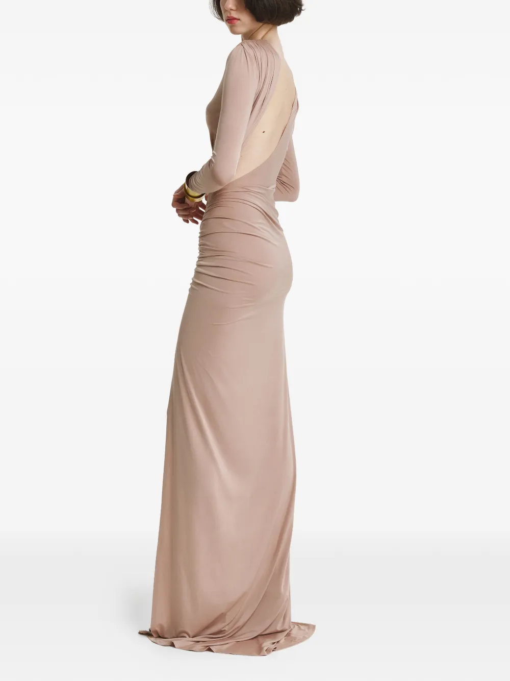 2310 STUDIO Maxi-jurk met ruches en open achterkant Beige