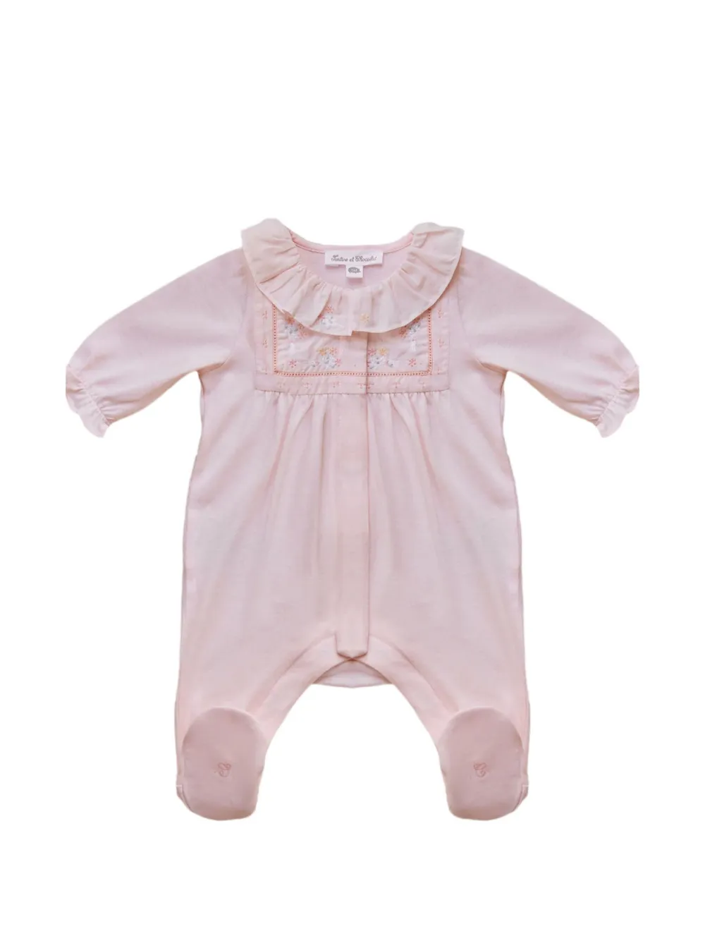 Tartine Et Chocolat floral-embroidered ruffled onesie - Rosa