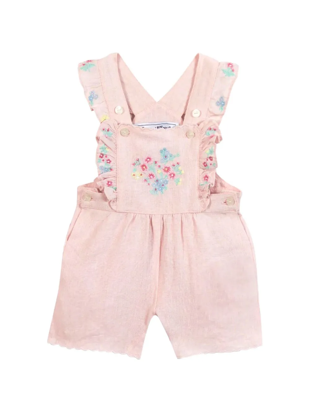 Tartine Et Chocolat floral-embroidered ruffled overalls - Rosa