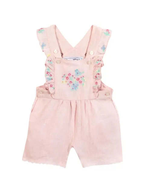 Tartine Et Chocolat floral-embroidered ruffled overalls