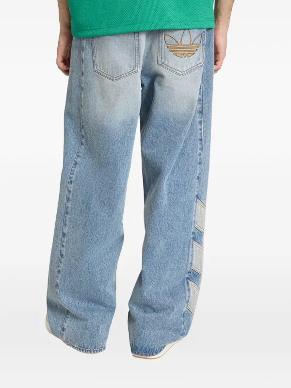 Adidas Trefoil-embroidered 3-Stripes Jeans | Blue | FARFETCH AO