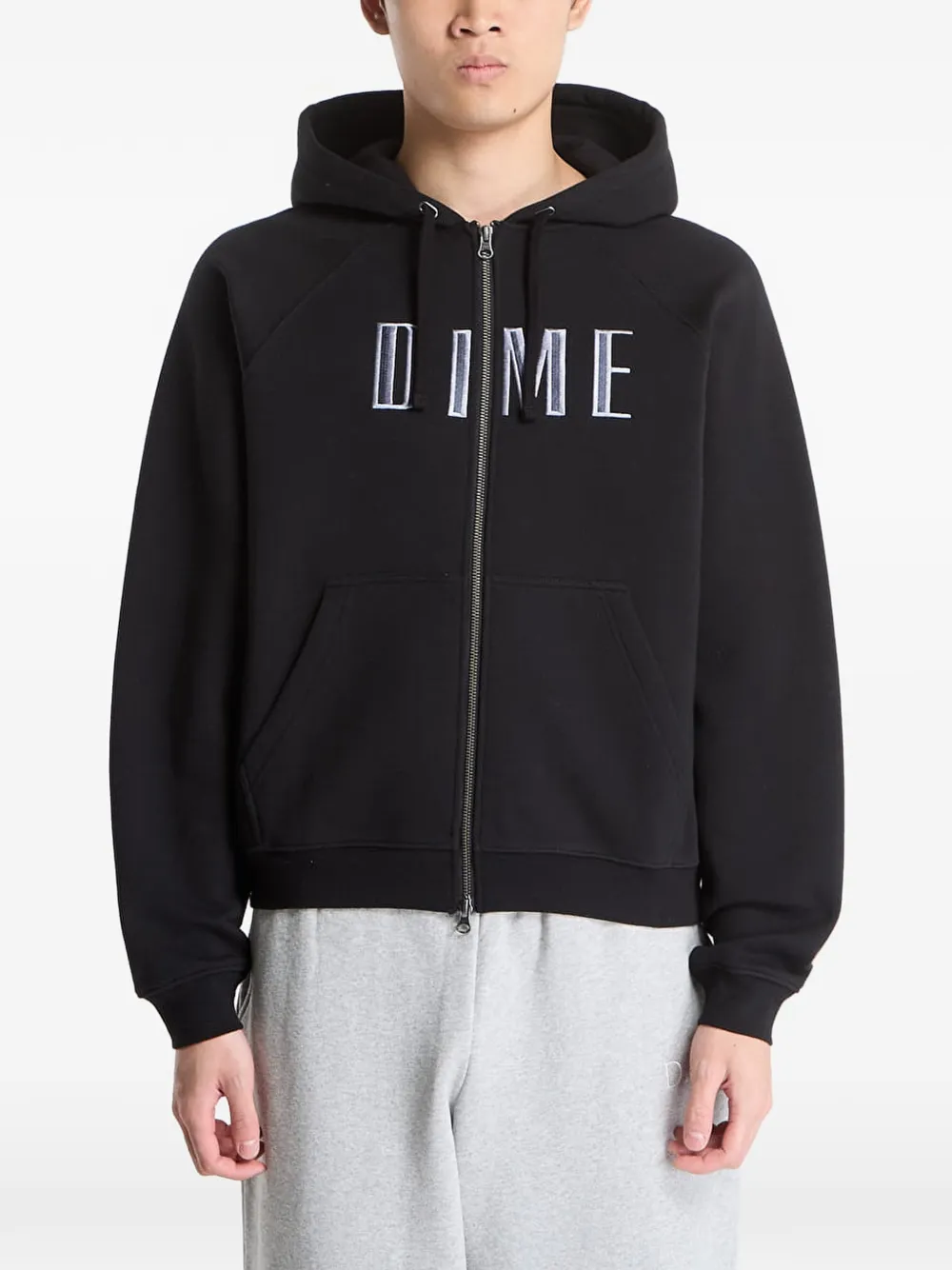 dime logo-embroidered zip-up hoodie - Nero