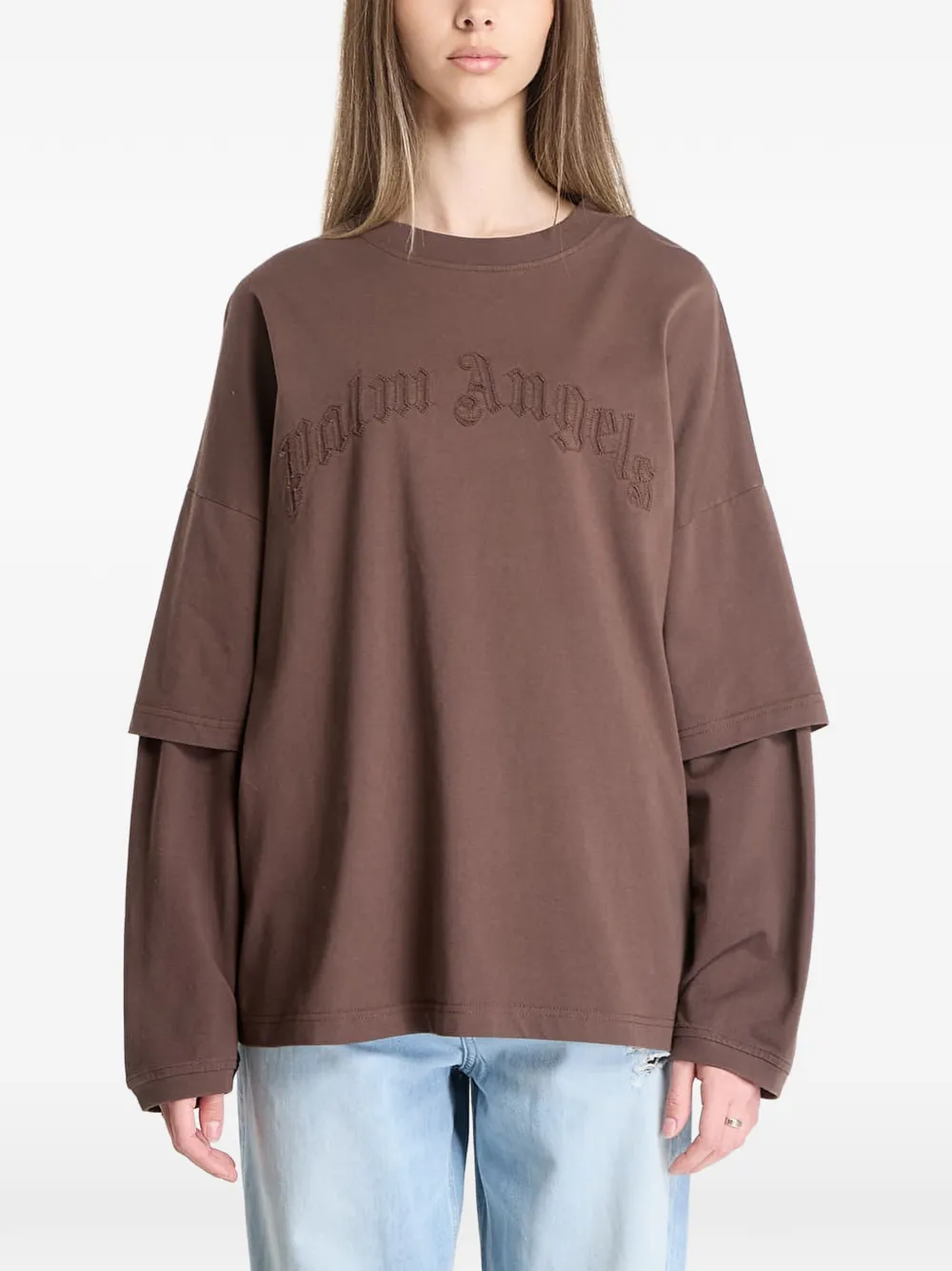 Palm Angels Gelaagd T-shirt met geborduurd logo Bruin
