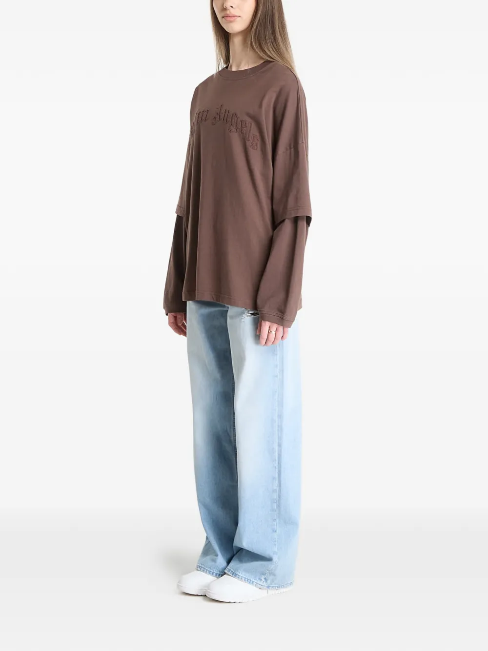 Palm Angels Gelaagd T-shirt met geborduurd logo Bruin