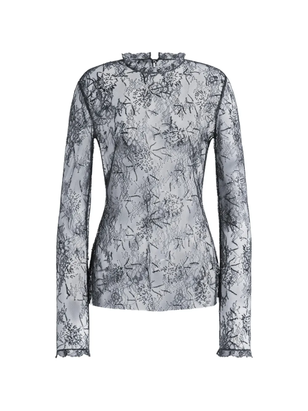 Alberta Ferretti embroidered sequin-embellished lace blouse - Nero