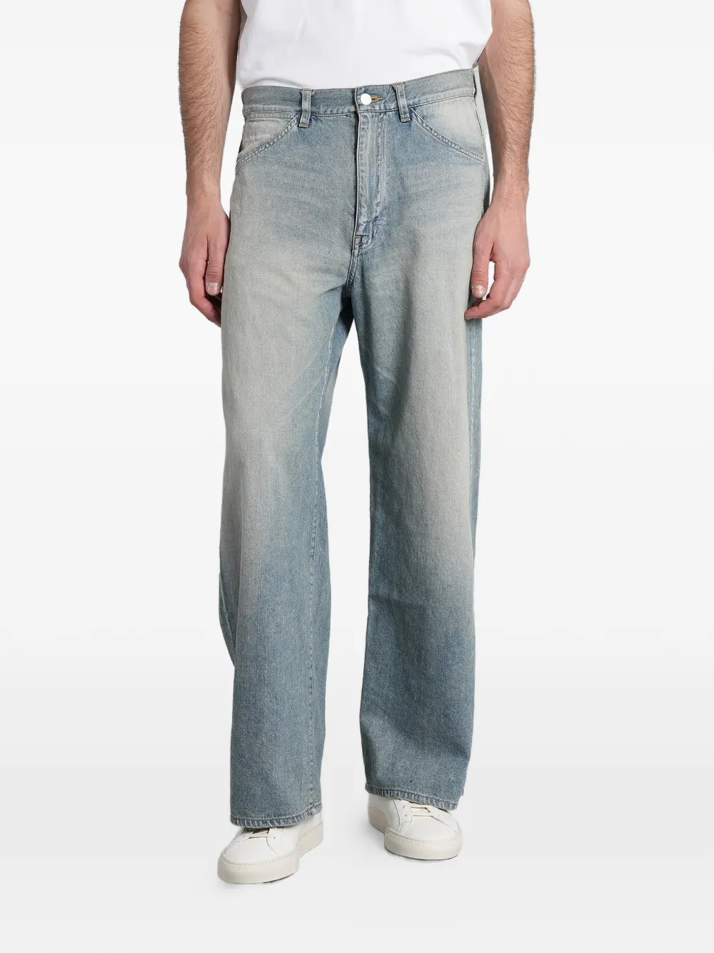 Attachment wide-leg faded denim jeans - Blu