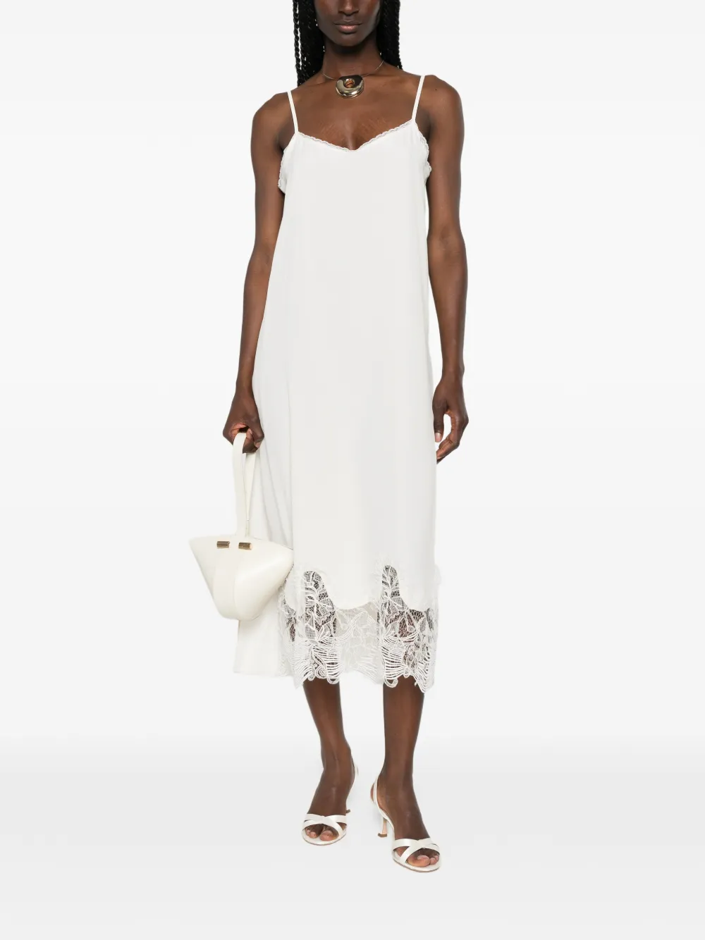 Fabiana Filippi Midi-jurk met kanten afwerking Wit
