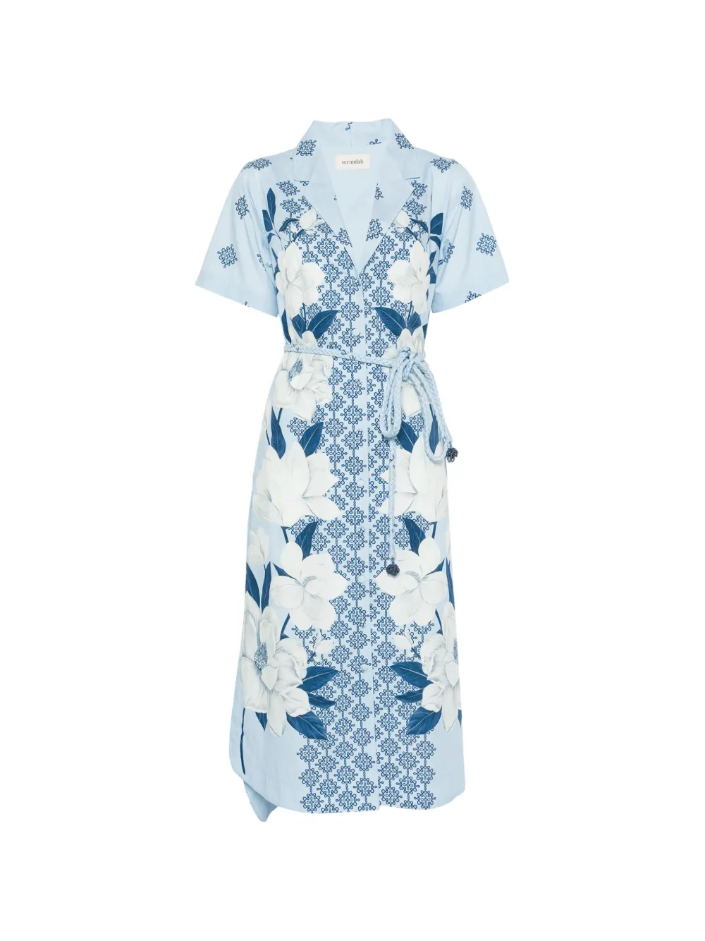 Verandah floral-print braided-belt midi dress - Blu