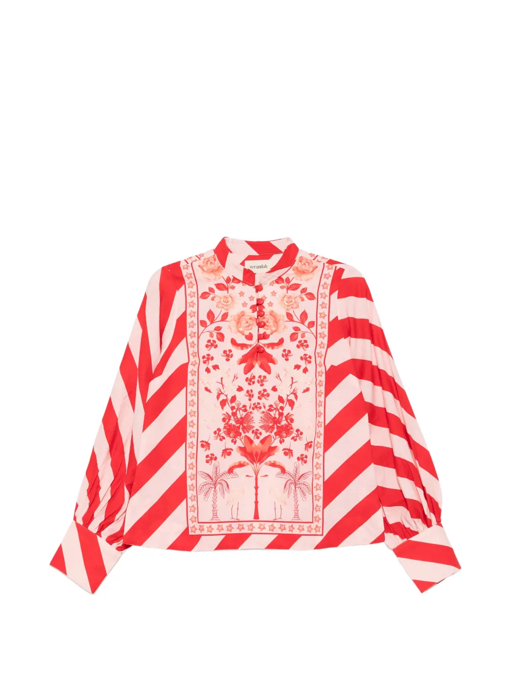 Verandah floral-print striped-sleeve blouse - Rosa