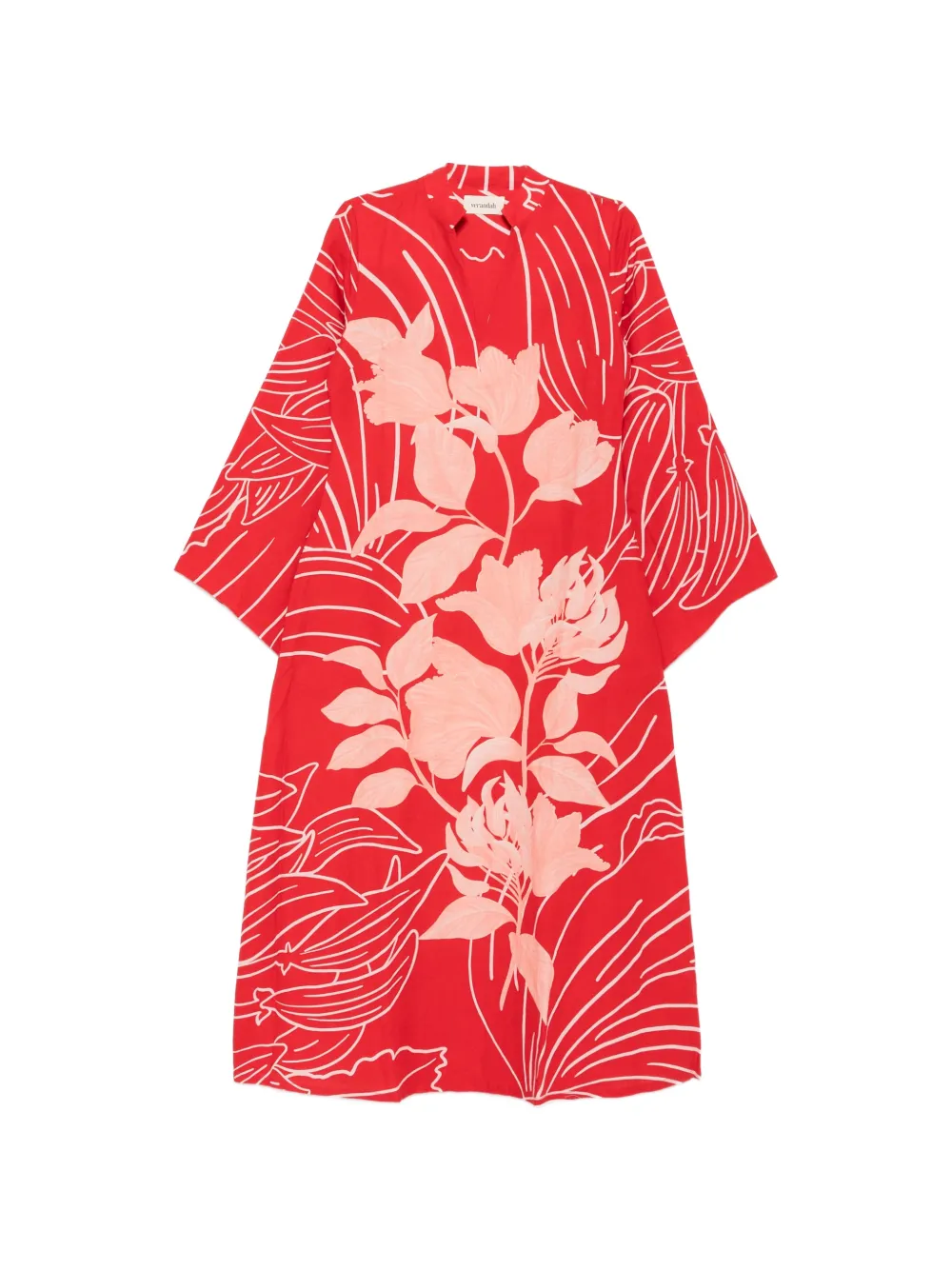 Verandah Wild Tulip floral-print long-sleeve midi dress - Rosso