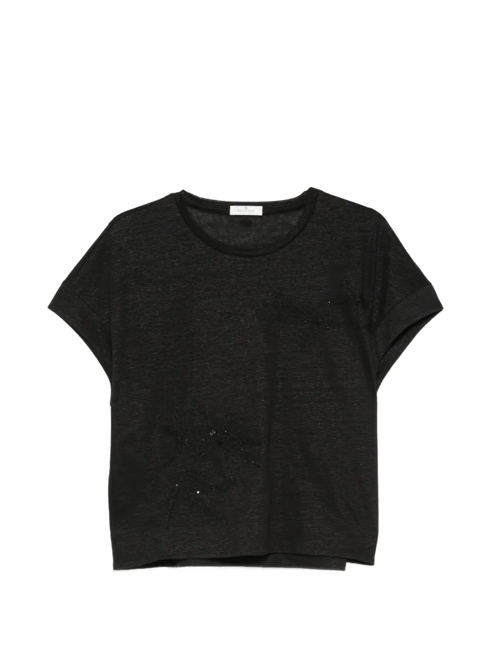 PANICALE sequin-embellished floral-embroidered T-shirt - Nero