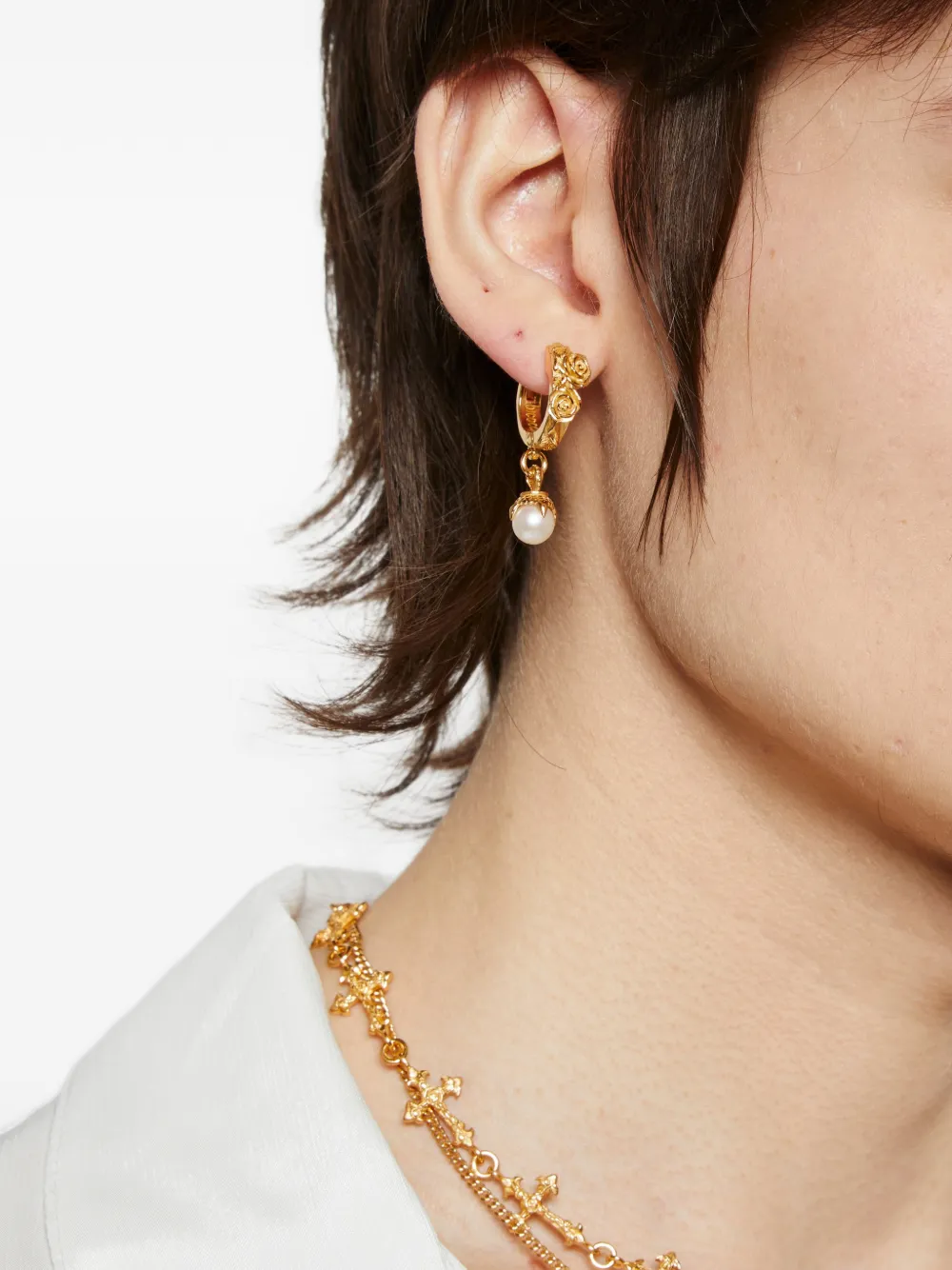 Emanuele Bicocchi Rose Pearl hoop earring - Gold