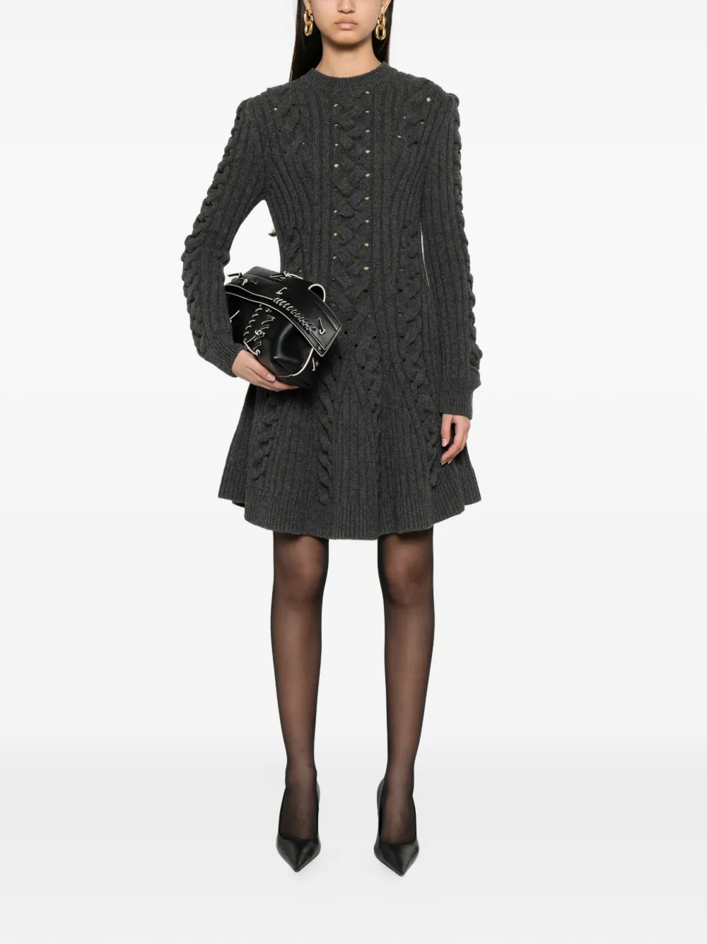 Alexander McQueen Kabelgebreide jurk met pointelle-detail Grijs