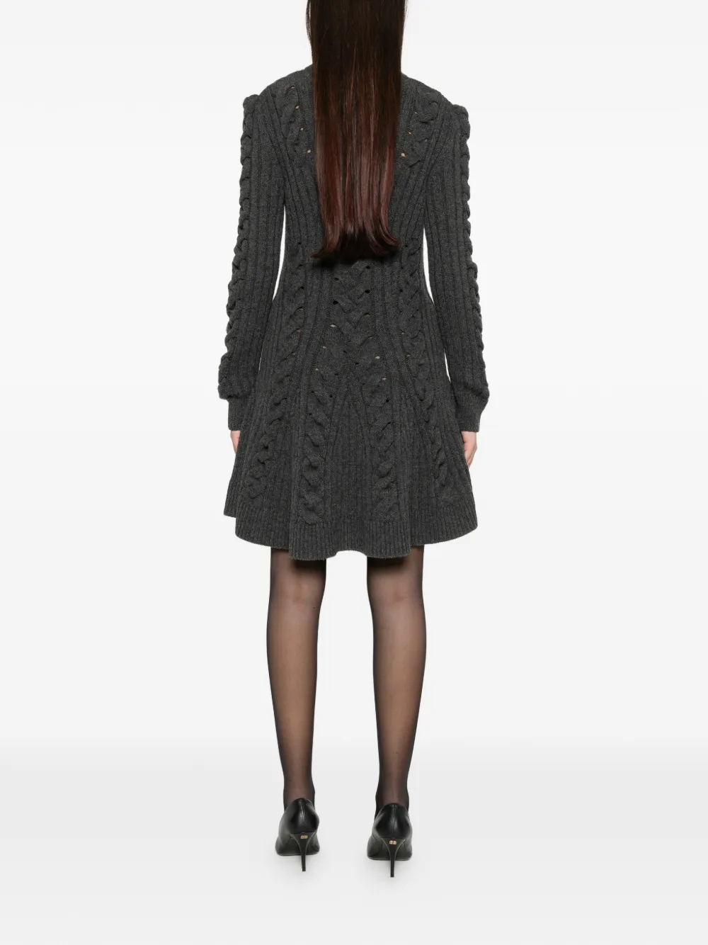 Alexander McQueen Kabelgebreide jurk met pointelle-detail Grijs