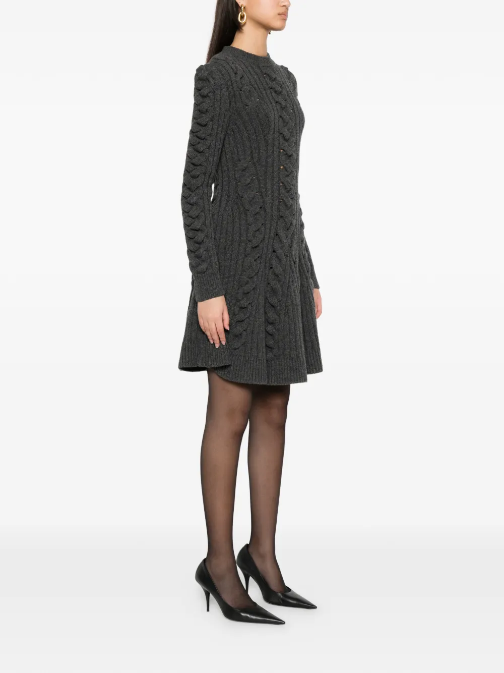 Alexander McQueen Kabelgebreide jurk met pointelle-detail Grijs