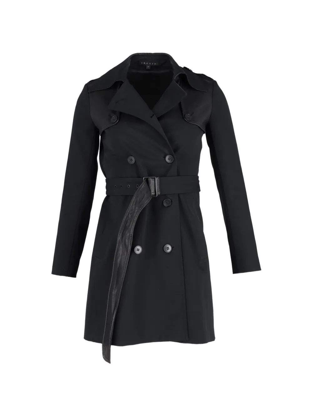 Theory double-breasted leather-trim trench coat - Nero