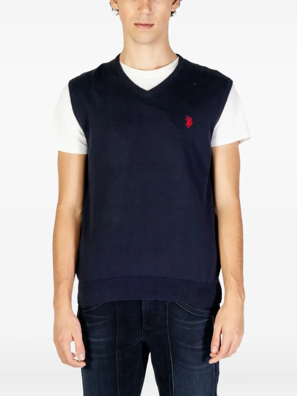 U.S. POLO ASSN. logo-embroidered V-neck waistcoat - Blue