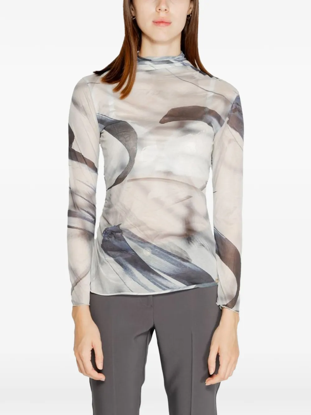 RINASCIMENTO abstract-print mock-neck top - Grigio
