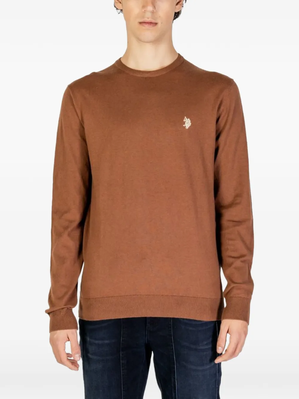 U.S. POLO ASSN. crew-neck logo-embroidered sweatshirt - Marrone
