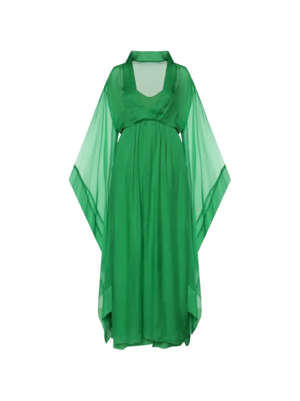 alberta ferretti green silk dress sheer-panelled Maxi | sleeve-style_Straps