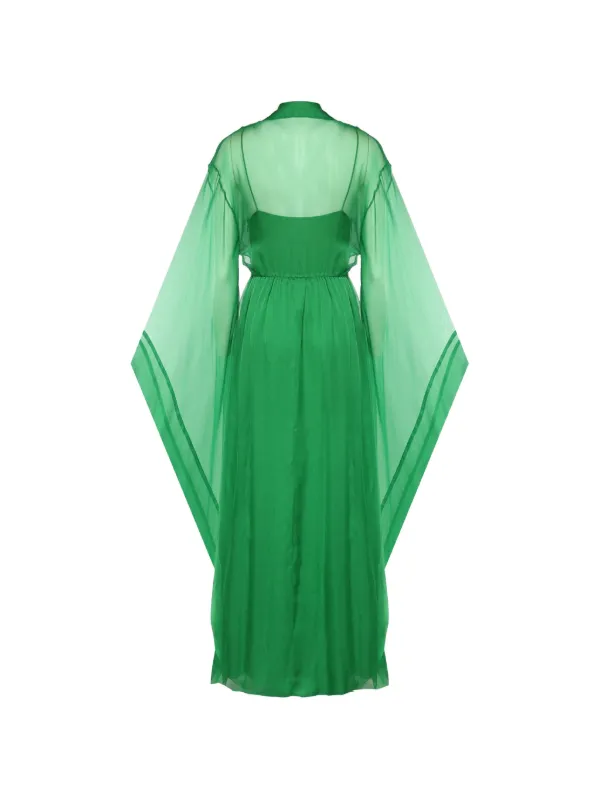 alberta ferretti green silk dress sheer-panelled Maxi | sleeve-style_Straps