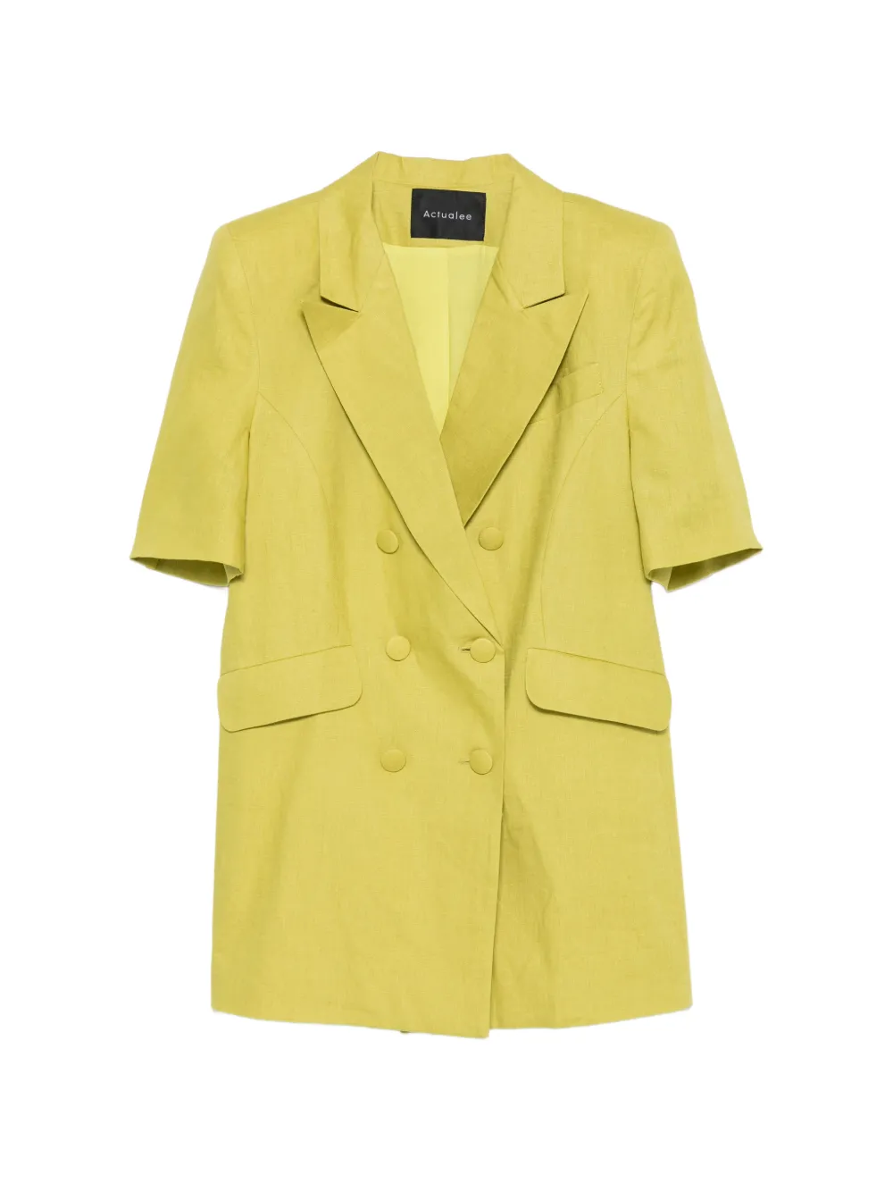 Actualee Double-breasted Short-sleeve Jacket In Yellow