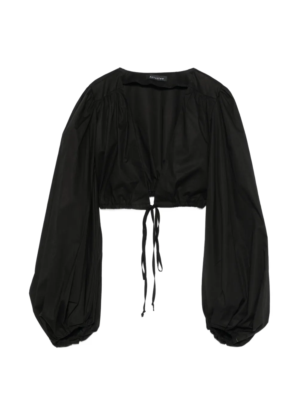 Actualee Cropped Puff-sleeve Top In Black