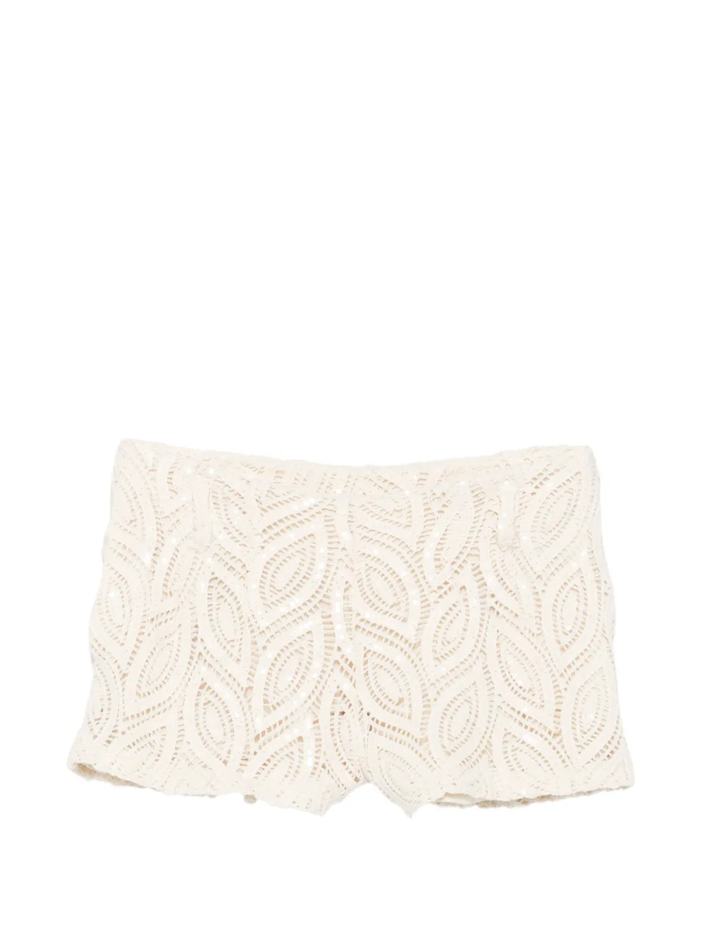 sequin-embellished crochet shorts
