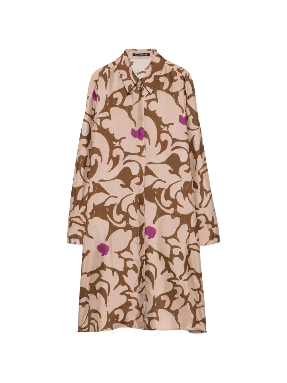 Luisa Cerano floral-print long-sleeve shirt midi dress - Neutrals