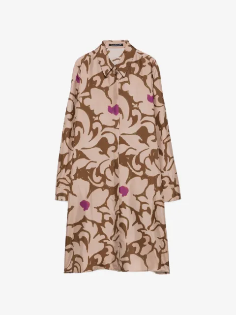 Luisa Cerano robe-chemise mi-longue à fleurs et manches longues 
